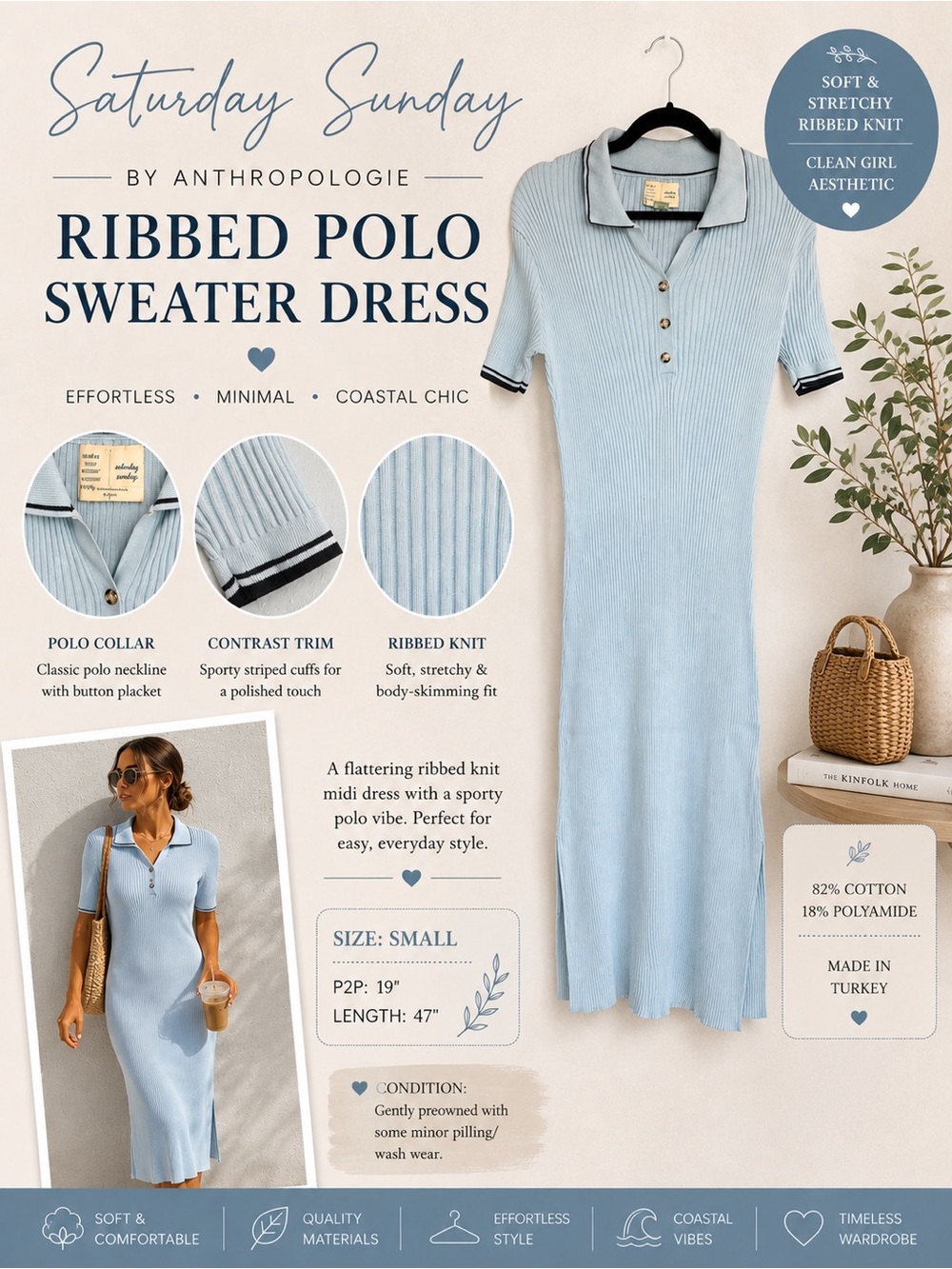 Saturday Sunday by Anthropologie Ribbed Polo Sweater Midi Dress